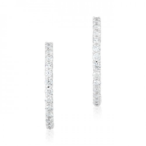 18K White Gold Inside Out Diamond Hoop Earrings - 001046AWERX0