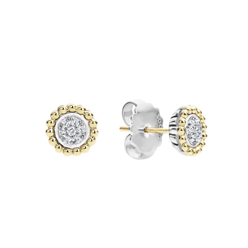 Two-Tone Caviar Diamond Stud Earrings - 12431