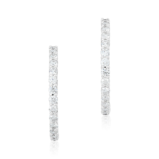 18K White Gold Inside Out Diamond Hoop Earrings - 12378