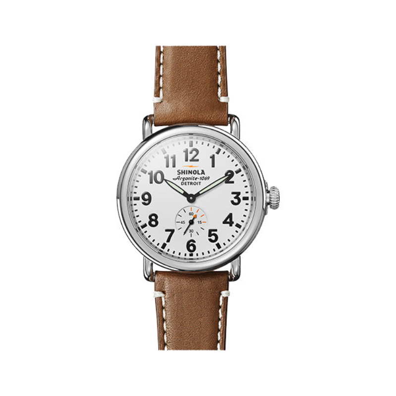 Runwell 41MM StainleSS Steel Case With A White Dial Watch On A Brown Leather Strap - S0110000109