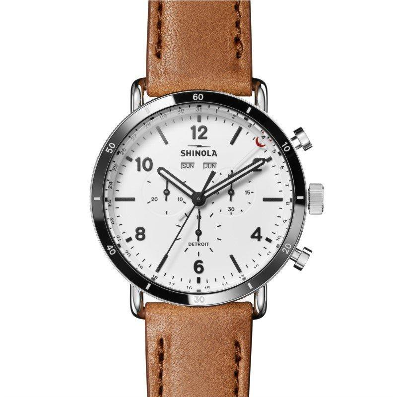 Canfield Sport 45MM Chronograph Watch With White Dial And Bourbon Leather Strap - S0120141501